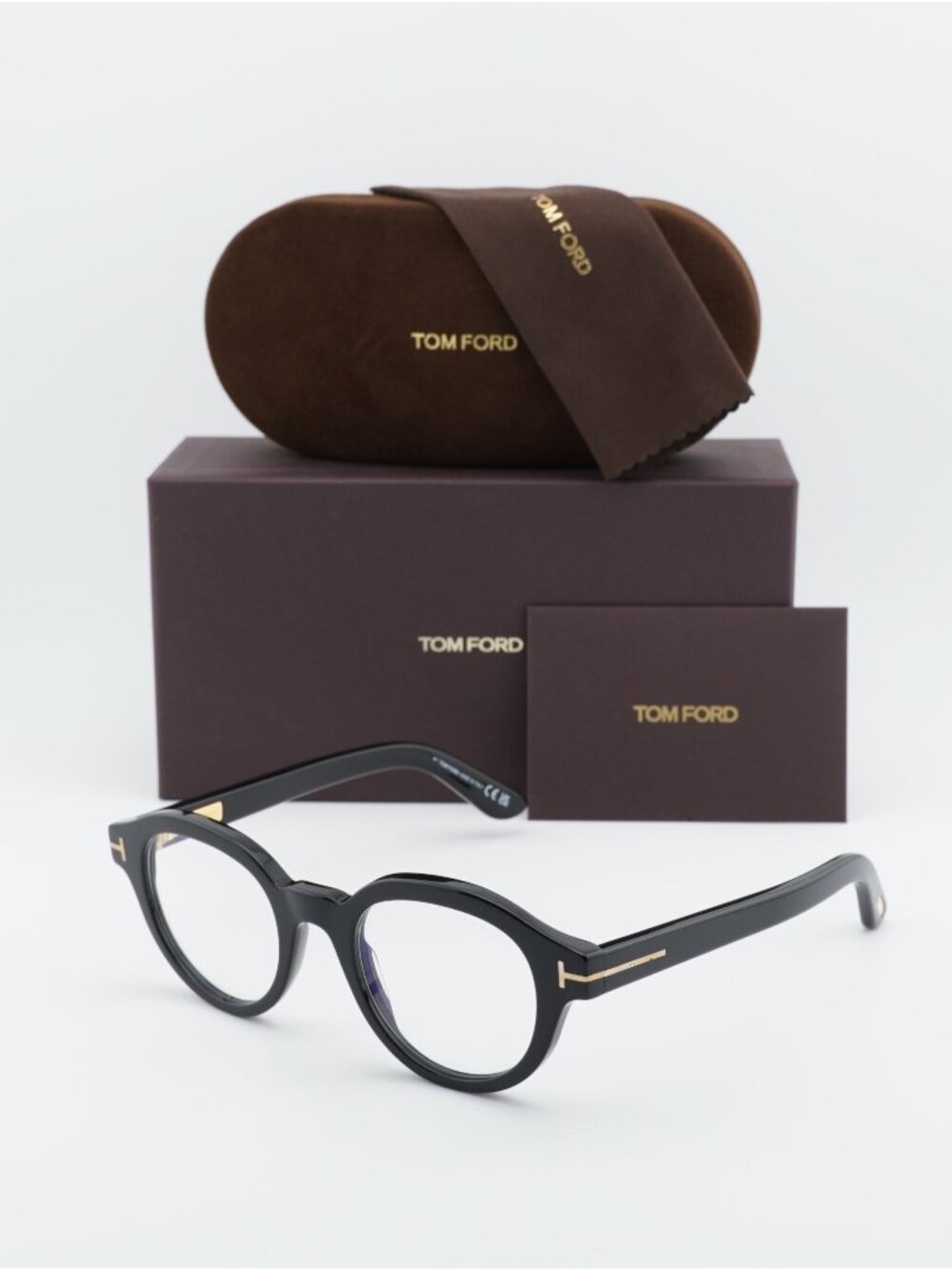 Tom Ford FT6037-B 001 Round Eyeglasses 49mm - Black / Blue Light Block